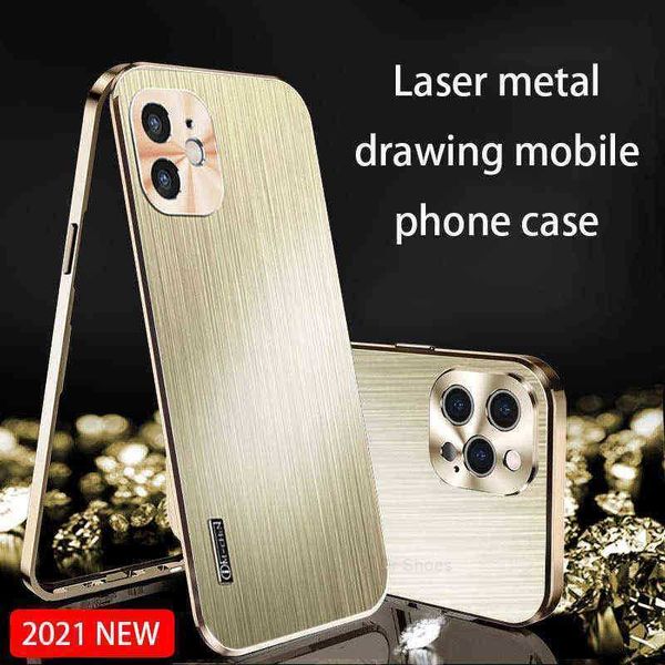 Para iPhone 12 13 Pro Max 11 12 Pro xs max xr celular capa a laser lente escovado de metal case de proteção anti-queda H1120