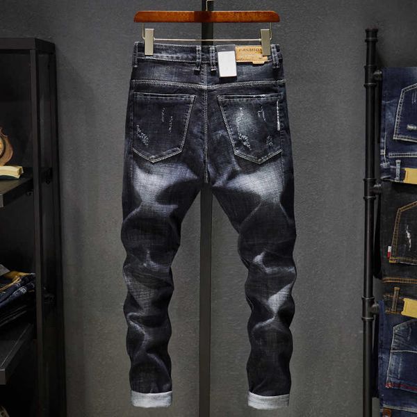 Top Mode Herren Jeans Marke Robin 2020 Hip Hop Frühling Herbst Zerrissene für Männer Solide Baumwolle Volle Länge Mid Schwarz Farbe Verkauf X0621