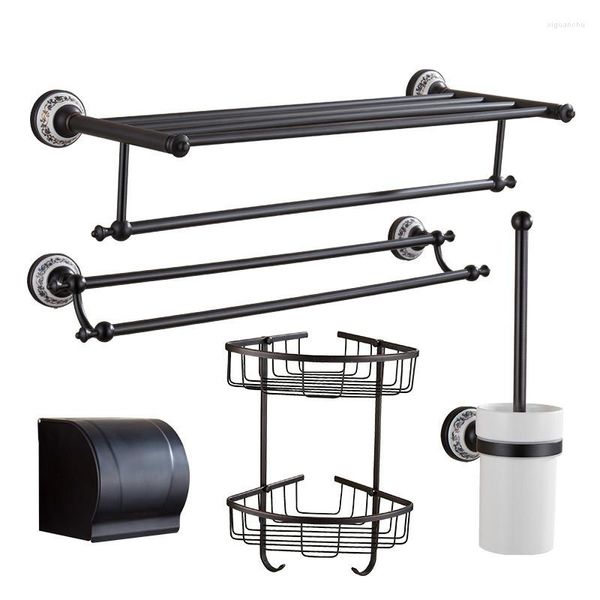 Acessório de banho Conjunto de acessórios de banheiro preto Brass titular titular higiênico Towel Bar China estilo Cerâmica Kit de hardware