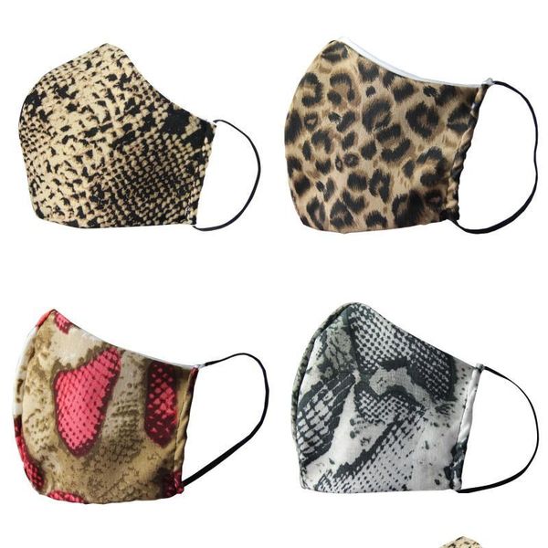 Máscaras de grife máscaras de algodão da moda Máscaras faciais de face de cobra de leopardo brilhante respirador lavável serpentina les à prova de poeira mascarilla reusabl dhpmz