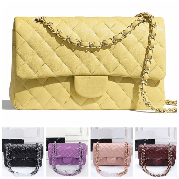 Bolsas de aba dupla bolsas de designer de pele de cordeiro caviar senhora ombro prata ouro corrente bolsa bolsa de couro moda pochette mulheres bolsas clássicas de luxo