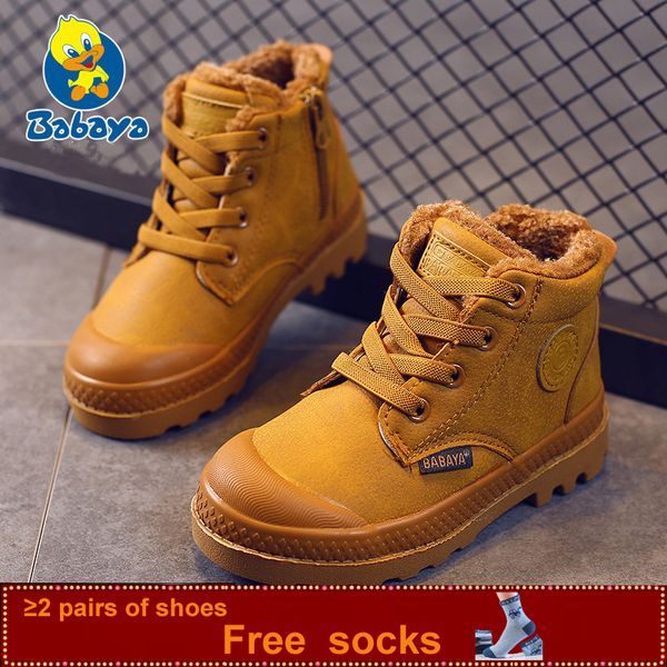 Stiefel Kinder Jungen Kind Sneaker Hohes Leder für Jungen Gummi Anti-Rutsch-Schneestiefel Mode Schnür-Winterschuhe Kleinkind Bota