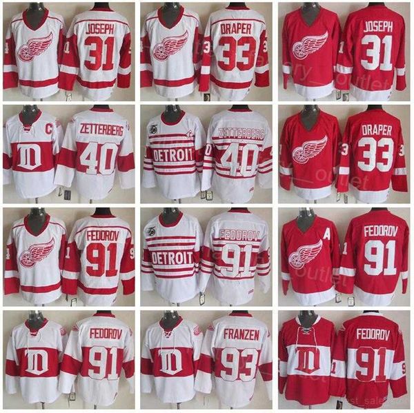Vintage Detroit Throwback Red Wings Hockey 93 Johan Franzen Jersey Retro 31 Curtis Joseph 91 Sergei Fedorov 40 Henrik Zetterberg 33 Kris''Nhl''Shirt