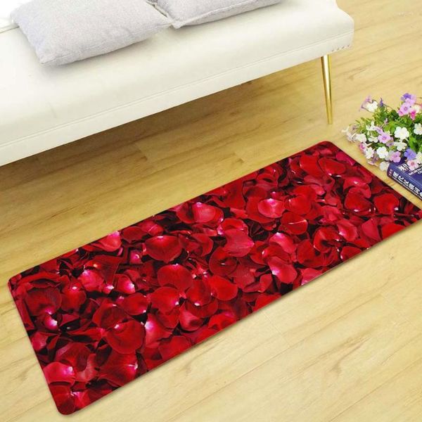 Tappeti Romantico Floreale Tappetini per camera Tappeto da bagno Petalo di rosa Stampa Flanella Tappetino San Valentino Decorazione domestica Zerbino d'ingresso