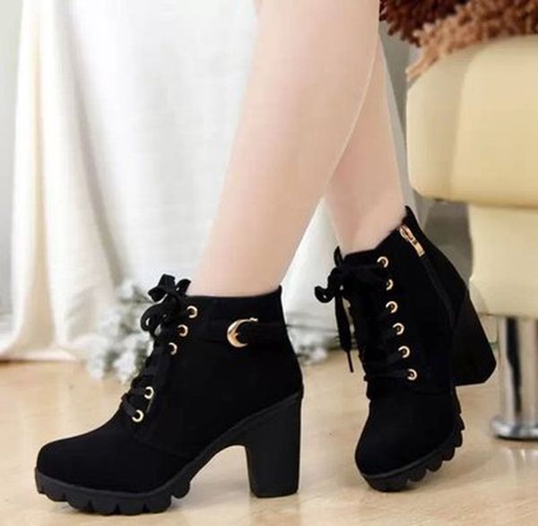 Botas outono inverno mulher mulheres sapatos senhoras grosso salto alto tornozelo plataforma de borracha neve 221122