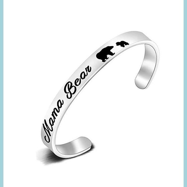 Armreif Buchstabe Mama Bär Armband Edelstahl Tier Bärenjunges Armband Armreif Manschette für Frauen Modeschmuck Muttertagsgeschenk D Dhvpw