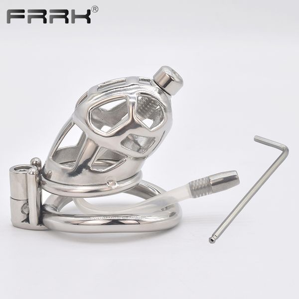 rings FRRK Metal Chastity Cage with Screw Lock Male Bondage Strap Belt Device Steel Rings Adults Couple Sex To_voghion.com