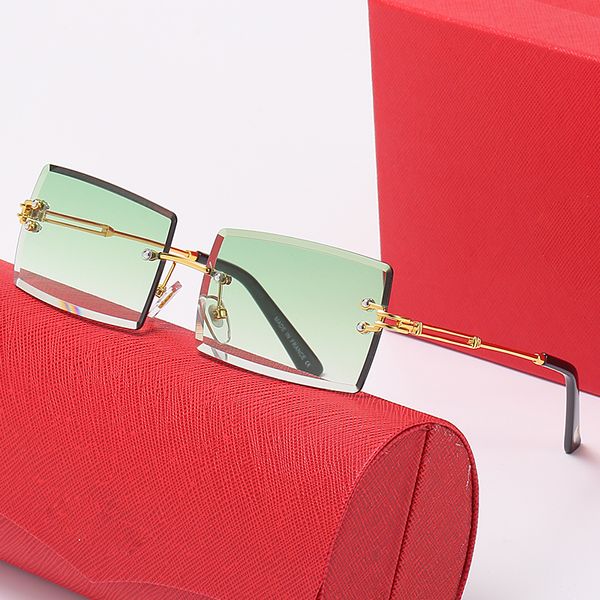 designer carti occhiali da uomo lunettes occhiali da sole di lusso occhiali da sole moda Square Diamond Cut occhiali montatura senza montatura occhiali da vista avvolgenti in oro con astuccio occhiali da sole da donna