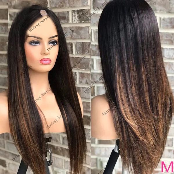 Ombre Brown Blonde Straight v Частики необработанные 100% человеческие волосы выделяют u часть наполовину безлишна полная машина, сделанная 250%