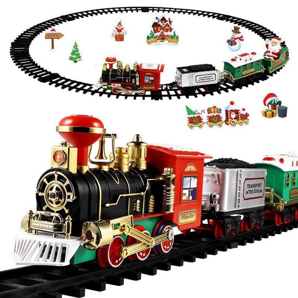 Weihnachtsdekorationen Weihnachtszug Set Elektrische Zugspielzeug mit Sound Light Railway Tracks für Kinder Geschenk Weihnachtsbaumdekorationen Dampfzug Spielzeug 221123