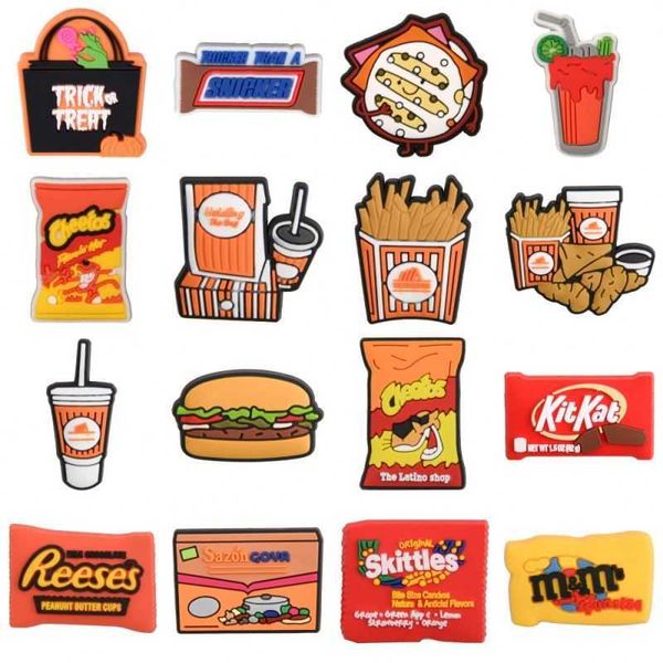 Аксессуары для участия в обуви Hot Sell Classic 2D Food Shoe Charms для COLG CUST PLASTER CANDY CROC Charms для декора подарков по подарочным шрифтам от DHL/FedEx