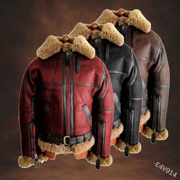 Giacca in finta pelle da uomo in pile Cappotti di pelliccia da uomo Giacche da moto Casual Termico per esterni Chaquetas Hombre 221123