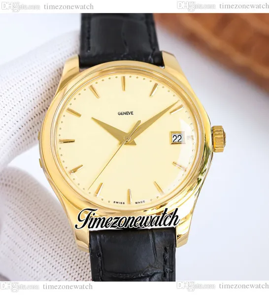 GRF Calatrava 5227J-001 Cal.324 Relógio Automático Masculino 39mm PP324SC 18K Ouro Amarelo Marfim Mostrador Bastão Marcadores Pulseira de Couro Melhor Edição Timezonewatch E259b4