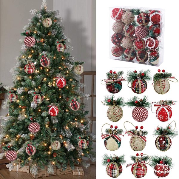 SnowyJoy Christmas 816pcs Ball & Pinecone Decorations Set - Red/Green Plaid Wrapped Cloth Foam Balls, 6cm Size, Perfect for Xmas Trees, Wreaths & Home Ornaments.