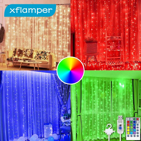 Weihnachtsdekorationen Fenstergirlande Vorhang Lichterkette RGB 16 Farben 4 Modi mit Fernbedienung für Hochzeit Party Urlaub Schlafzimmer Dekoration 221122