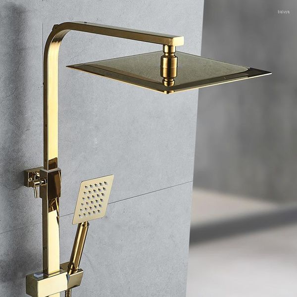 Set doccia per bagno Rubinetti a pioggia dorati luminosi Set Rubinetto termostatico Sistema di rubinetteria in ottone / Acciaio inossidabile 304 Pistola a spruzzo