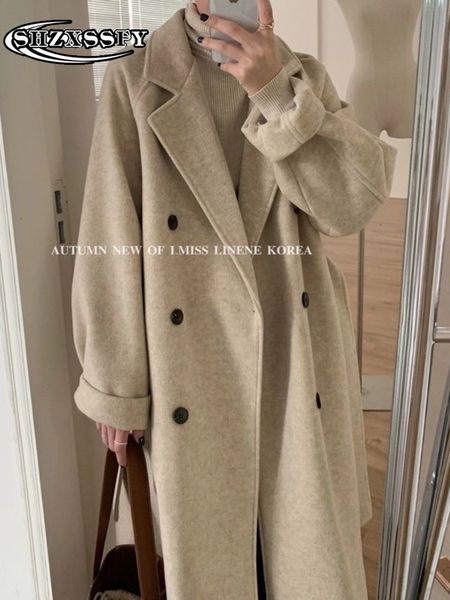 Blends de lã para mulheres casaco solto espessa moda de inverno sólido Mulher de botão muito quente Collar Casual S para 221122