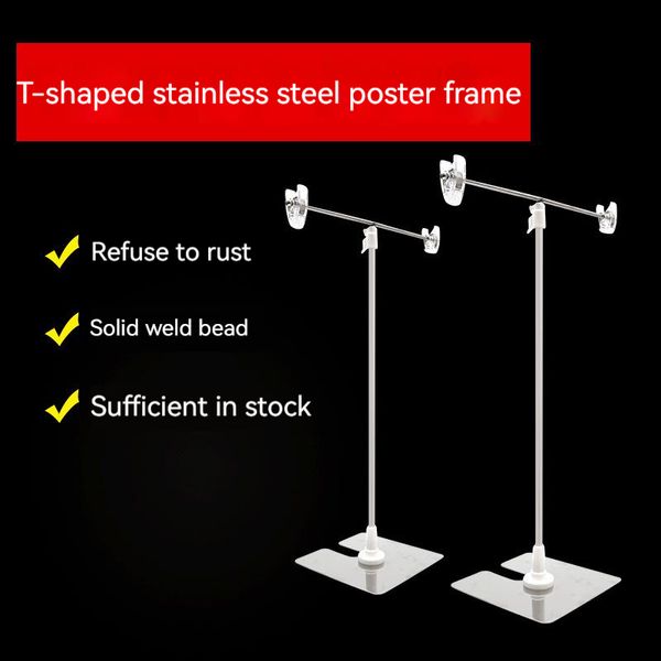 Equipamento de exibição publicitária T Shape T Shape Metal Poster Stand Stand Desktop Supermarket Store Pop Price Label Banner Sign Display Rack