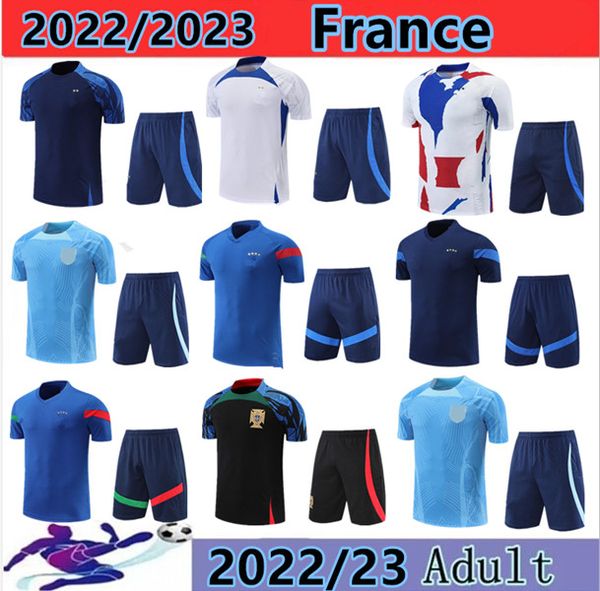 2022 2023 MBAPPE BENZEMA Fußball-Trainingsanzug 3/4-Hose 22 23 Trikots Fußball Kurzarm-Jogging-Fußball-Trainingsanzug