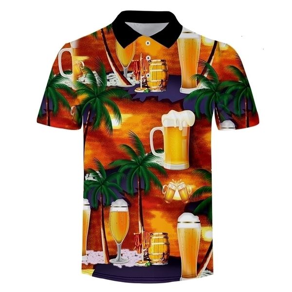 Herren Polos Casual Hawaiian Beer Coconut Tree Marke Poloshirt Männer Langarm TopsMode Kleidung Atmungsaktive Sportbekleidung Bequem 221122