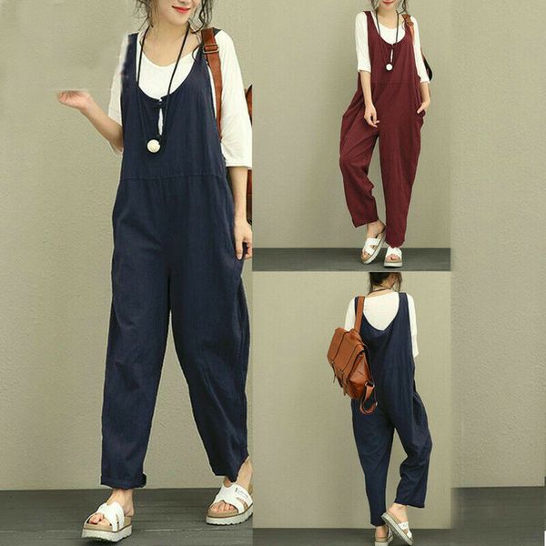 Женские комбинезоны Dompers Womens Backgy Dungarees Ploysuit негабаритные женские брюки брюки брюки Танк Банки Свободный плюс размер S2XL 221123