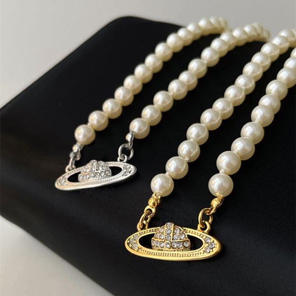 Anhänger Halsketten Frauen Geschenk Silber Perlenkette DIY Vivian Halskette Strass Orbit Planet Armband Schmuck