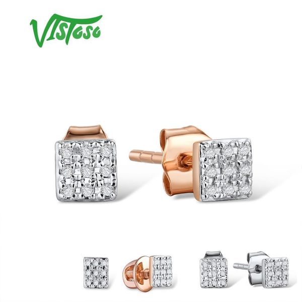 Ohrstecker VISTOSO Goldohrringe für Damen 14K 585 Rose weiß funkelnder Diamant zierlicher runder Kreis trendiger feiner Schmuck 221119