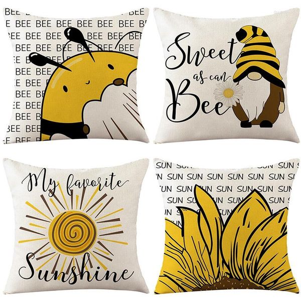 Cuscino 45x45 cm Cartoon Girasole Decorativo Federa Giallo Ape Stampa Home Decor Divano Sedia Copriauto