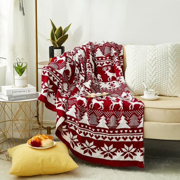 Decken Nordic Plaid Rot Werfen Decke Gestrickte Gestreifte Weihnachten Baum Büro Nickerchen Freizeit Für Betten Sofa Abdeckung Jahre Tapisserie