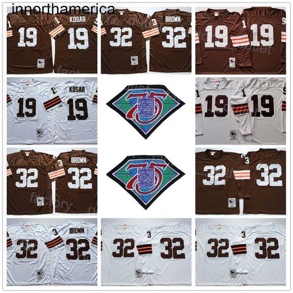 Browback Football 75th Anniversary 19 Bernie Kosar Jersey 1964 1986 Vintage 32 Jim Brown Mitchell e Ness Team Brown Color