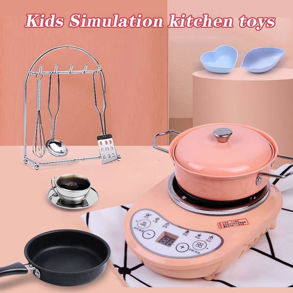 Cucine Gioca Cibo Bambini Simulazione Cucina Giocattolo Mini fornello a induzione Pentola Set da cucina reale Ragazze Rosa Finta sorpresa Compleanno Regalo di Natale 221123