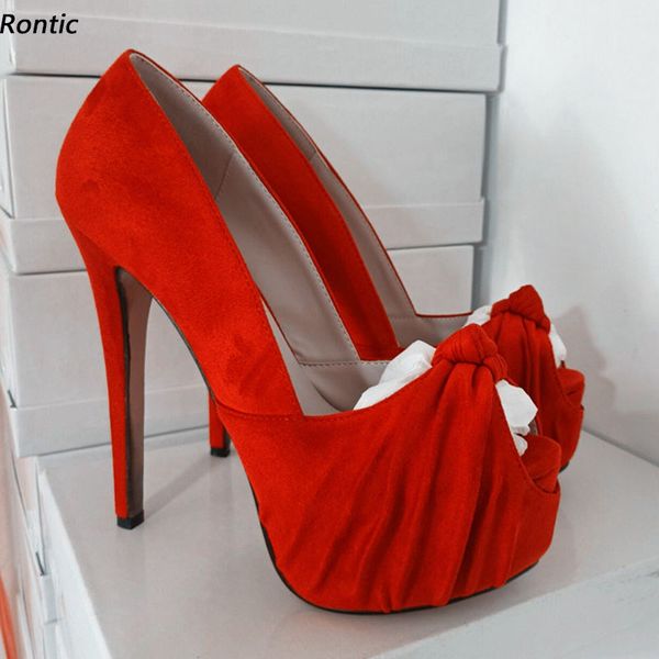 Rontic Handmade Women Platform Pumps Faux Suede Ultra High Heels Peep Toe Gorgeous Red Pink Blue Party Shoes Ladies US Taglia 5-20