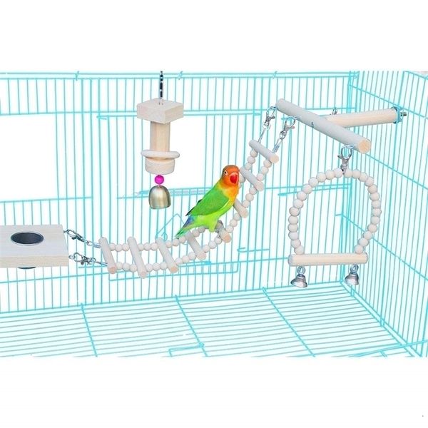 Другие питомцы поставляют птичье клетки качающаяся лестница t игры подставки игрушек, висящая платформа Parrot Perches с кормушкой для птиц, жевательного деревянного блока Bell Bears Toys 221122