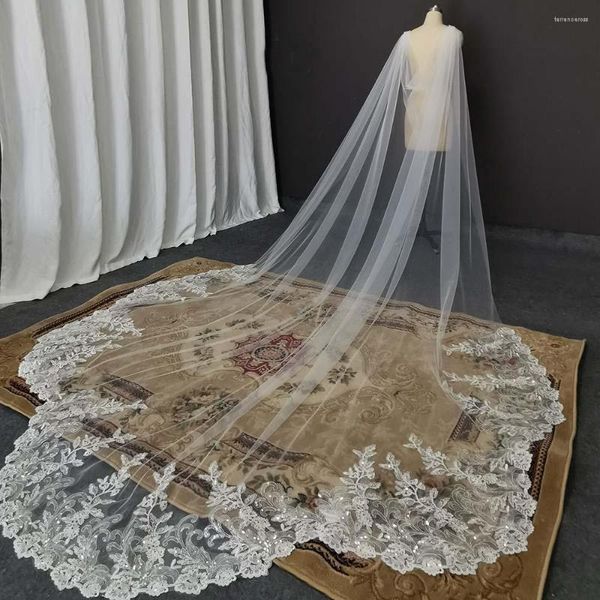 Wraps Bling Pailletten Spitze Lange Hochzeit Cape Jakobsmuschel Real Pos 3,5 Meter Schulterschleier Braut Bolero Zubehör