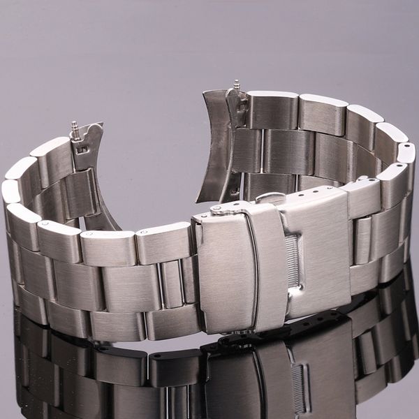 Uhrenarmbänder Edelstahl Armband mit gebogenem Ende 20 mm 22 mm Silber Schwarz Gebürstete Bänder Damen Herren Metalluhren Zubehör 221122