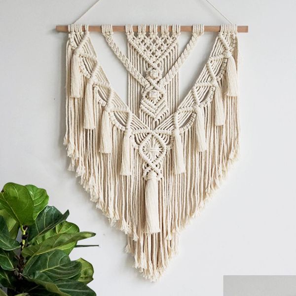 Oggetti decorativi Figurine Boemia Semplice tessuto fatto a mano Tassel Tapestry Home Decor Wall Hang Holiday Events Decorazioni per feste Dh7Je