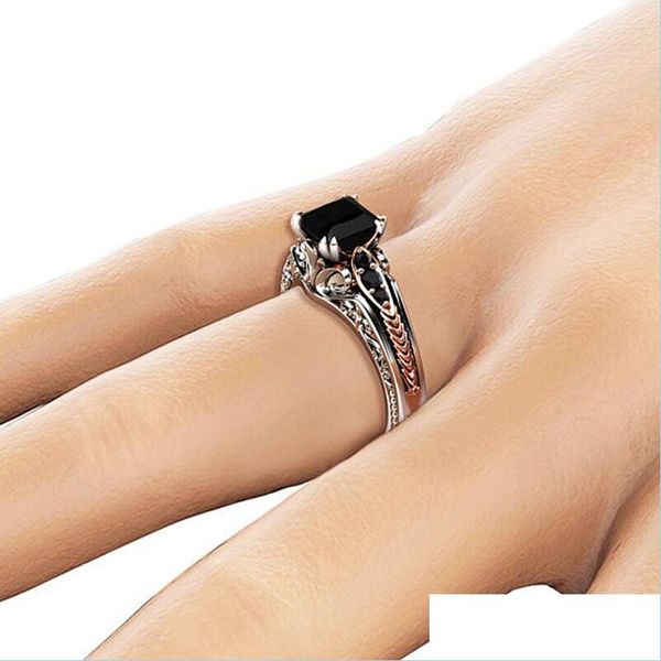 Solitaire anel preto cúbico zircônia anel de zirculas solitária quadrada diamante anéis de noivado de casamento feminino jóias de jóias entrega de gotas dh7nd