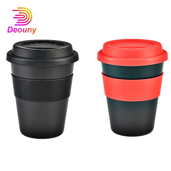 Tazze DEOUNY Tazza da viaggio da 400 ml con coperchio in silicone Tazza da tè riutilizzabile con isolamento termico PP Manicotto antiscivolo in plastica anticaduta 221122