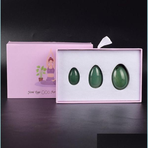 Massaggiatore per il viso Drilled Yoni Eggs Mas Wand Set Confezione regalo Palline di avventurina verde naturale Donne Kegel Ginnico Muscoli vaginali Tightenin Dhnfb