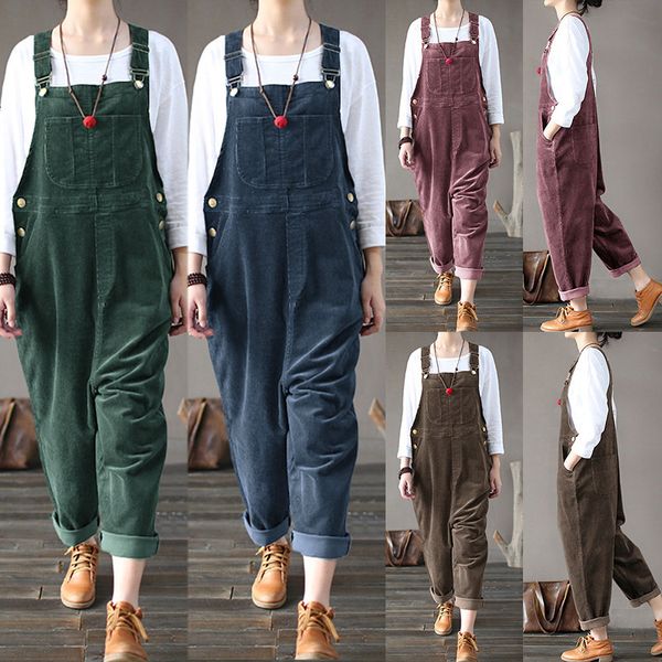 Damen-Overall, Strampler, Cord-Damen-Pullover, Overall, lockerer Strampler, Damen-Latzhose, Overall, Taschen, Tank-Hose, Übergröße, S5XL, Drop 221123