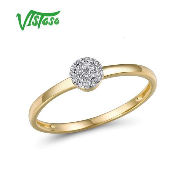 Anello solitario VISTOSO Puro 14K 585 Oro giallo Scintillante Diamante Dainty Rotondo Cirle Per Le donne Anniversario Trendy Fine Jewelry 221119