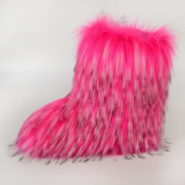 Botas inverno mulheres ao ar livre aconchegante grosso faux racoon mink plataforma de pele plana meio bezerro deslizamento em fofo peludo esqui 221123