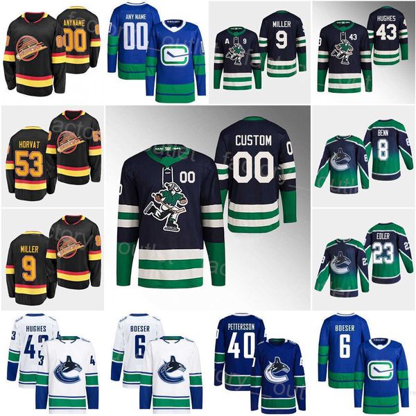 Vancouver Hokey Canucks 40 Elias Pettersson Jersey 53 Bo Horvat 8 Conor Garland Jonathan Lekkerimaki 9 JT Miller 43 Quinn Hughes 6 Brock''nHl'''Shirt