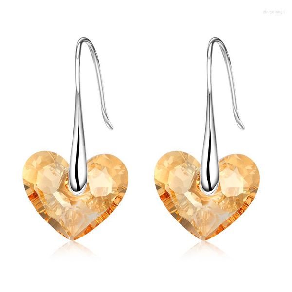 Orecchini pendenti COCOM Luxury 925 Sterling Silver Drop con Golden Love Heart Cristalli austriaci Ear Jewelry Regalo di anniversario di matrimonio