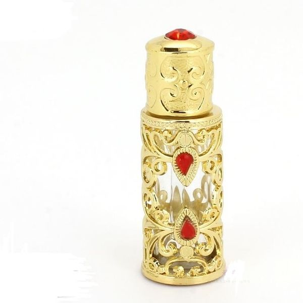 Großhandel 3 ml Parfümflasche aus legiertem Glas im arabischen Stil Metallflaschen für ätherische Öle mit Glastropfer GOLD Farbe SN297