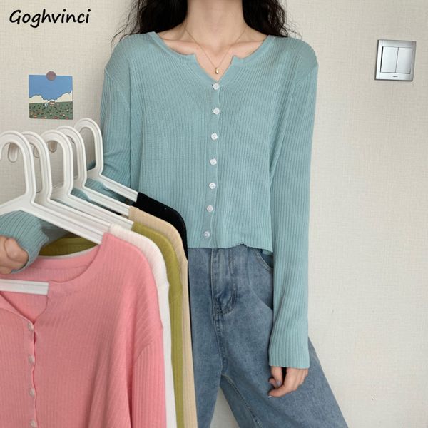 Maglieria da donna T-shirt Slim cardigan monopetto Donna Tenera ragazza Manica lunga Protezione solare Maglioni corti lavorati a maglia stile coreano Elasticità per il tempo libero 221123