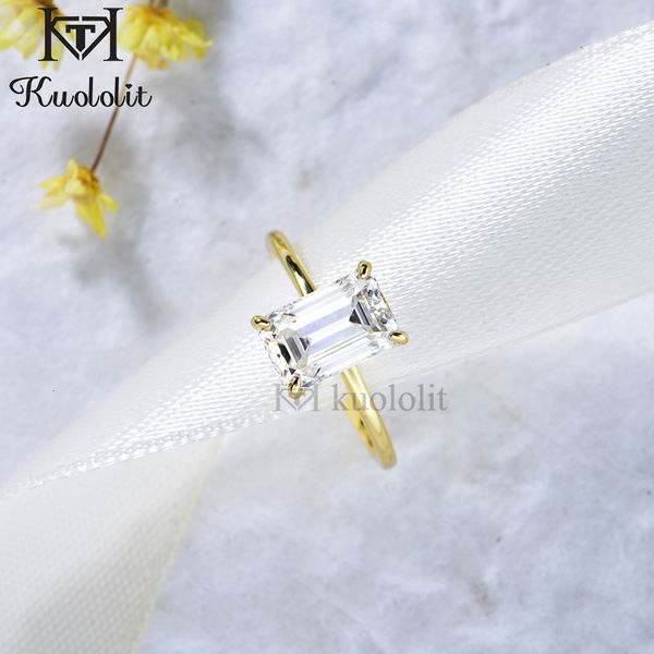 Anello solitario Kuololit 25CT Moissanite per donna Oro giallo massiccio 14K10K 69 Taglio smeraldo DVVS1 Matrimonio di fidanzamento 221119