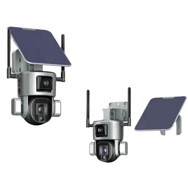 Câmeras IP de lente dupla 4K IP de duas vias FloodLight 4x 10x Zoom Battery Rastreamento humano 8MP WiFi 4G Y5 Câmera Solar PTZ