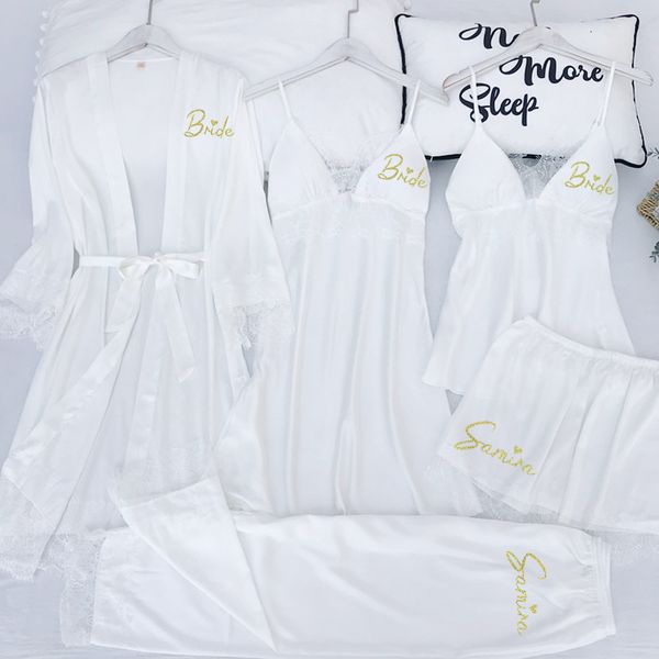 Nome personalizado do Sleepwear Women Women Kimono Bathrobe Bride Damaid Robe de Casamento Conjunto de renda Trimestão casual Casual Nightwear 221122