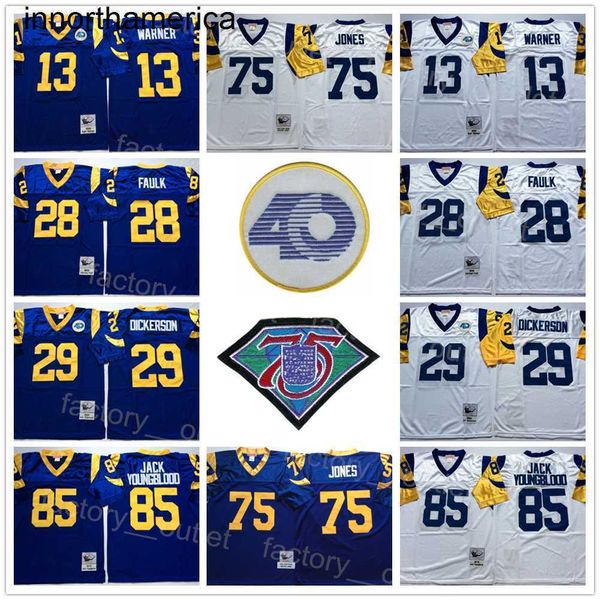 Mitchell e Ness Calcio di ritorno al passato 13 Kurt Warner Jersey 75° 28 Marshall Faulk 85 Jack Youngblood 29 Eric Dickerson 75 Deacon Jones 1985